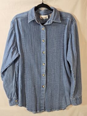 Vintage Casey & Max Denim Pintuck Shirt  90s Academic Size Large